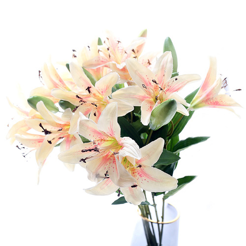 Simulated lily single bouquet, fake silk flower, living room dining table, floor-standing desktop decoration, indoor floral arrangement