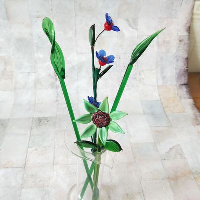 仿真玻璃插花盆栽摆件花瓶园盆景绿植创意水晶玫瑰花康乃馨喇叭花