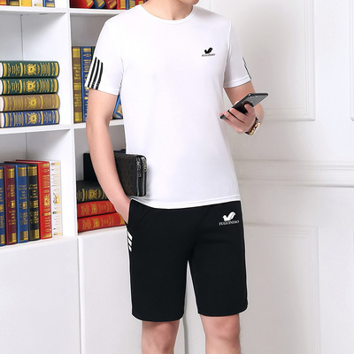 男装中老年男士短袖t恤夏季速干中青年休闲运动套装爸爸装