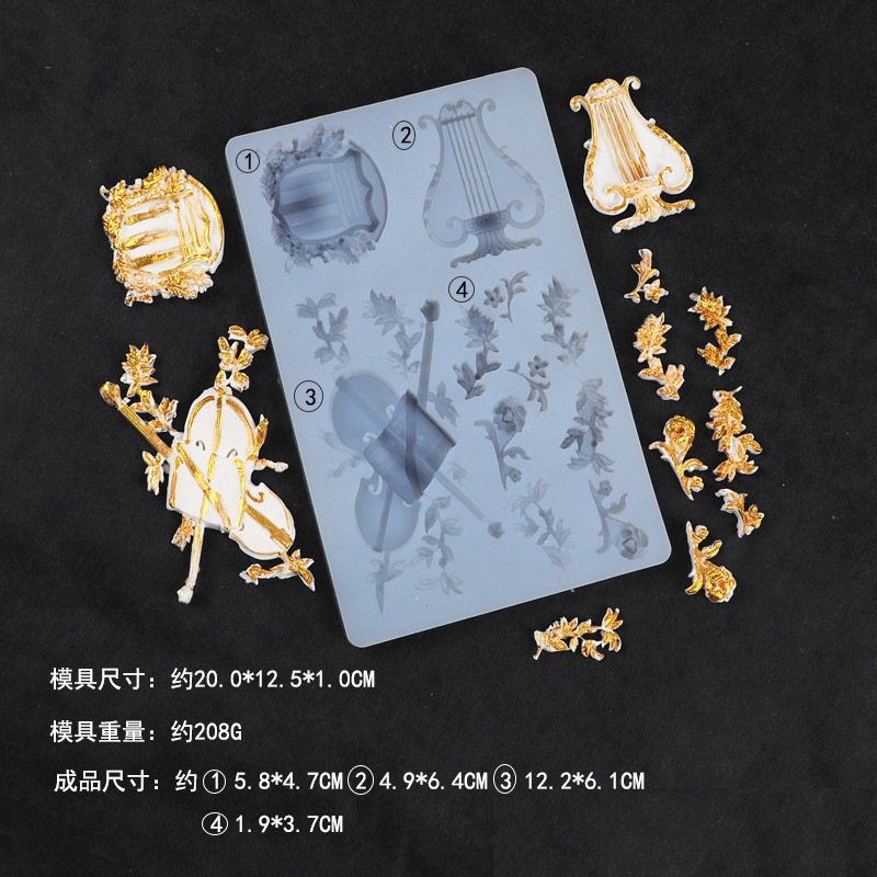 Corte de estilo europeo molde de pastel de fondant vintage arpa cello molde de silicona ritmo seco molde fondant de chocolate