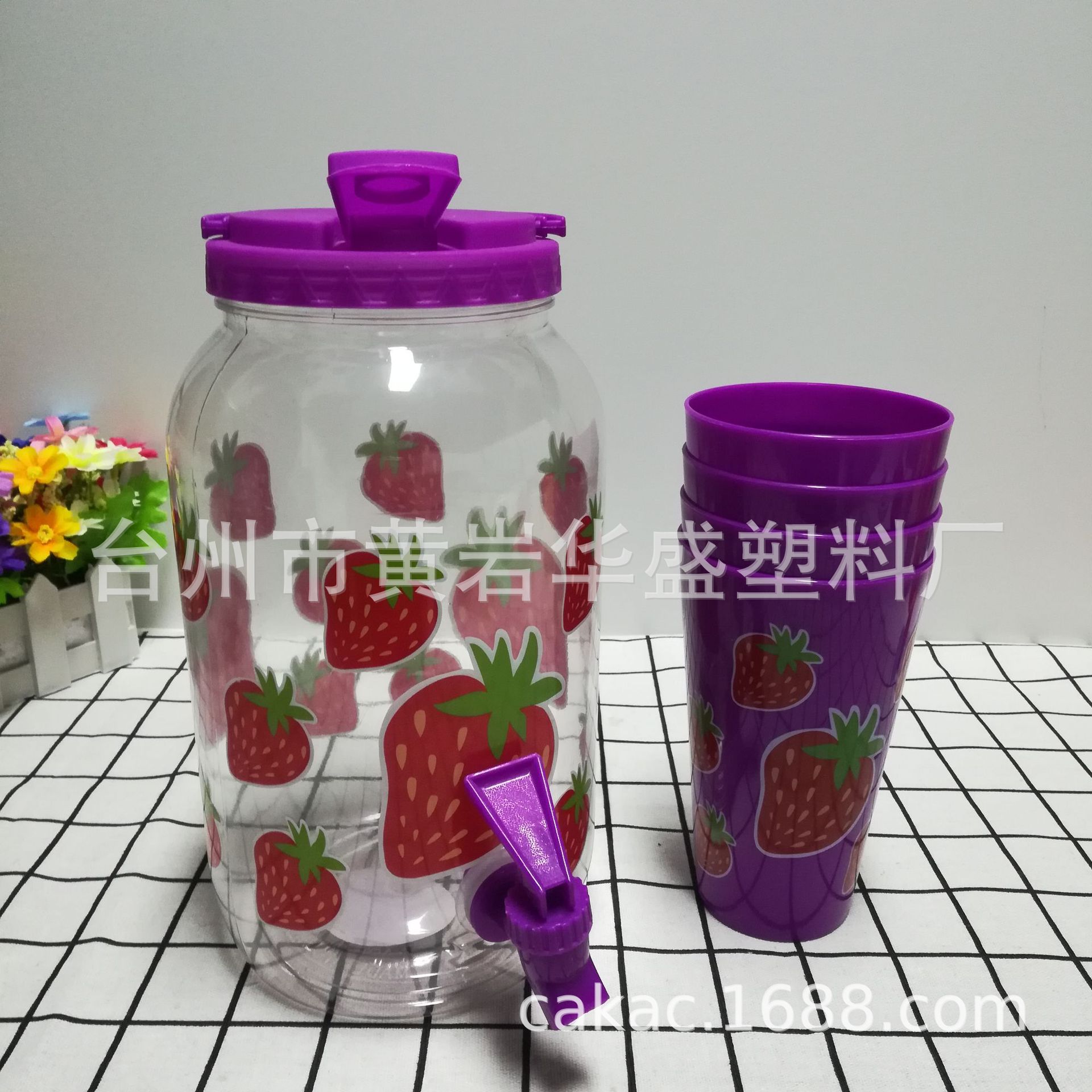 透明pet塑料冷水壶3.8L户外野营便携饮料桶柠檬桶带水龙头套装