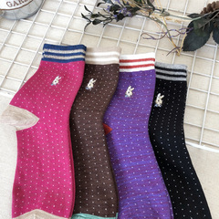 日系新品 韓版無骨棉線百搭玉點中筒女襪 糖果色點點潮襪全棉棉襪