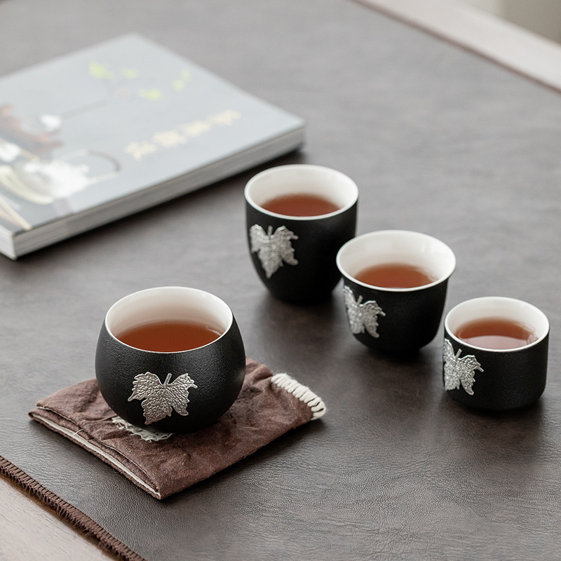Black Pottery Master Cup single cup inlaid tin factory direct personal tea cup kung fu tea set corporate gifts can be set logo Black Pottery Master Cup single cup inlaid tin factory direct personal tea cup kung fu tea set corporate gifts can be set logo