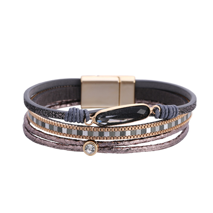 Bohemian Fashion Crystal Magnetic Buckle Leather Bracelet display picture 20