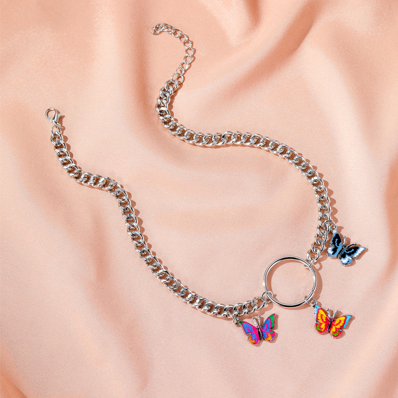 Summer New Fashion Color Butterfly Necklace Thick Chain Clavicle Chain Nihaojewelry Wholesale display picture 5