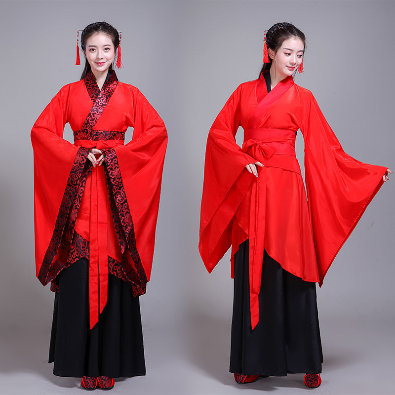 Red Chinese Hanfu Fairy princess dresses for Women paradise costume Ancient folk costume female wide sleeve stage performances gown tang and song dynasty