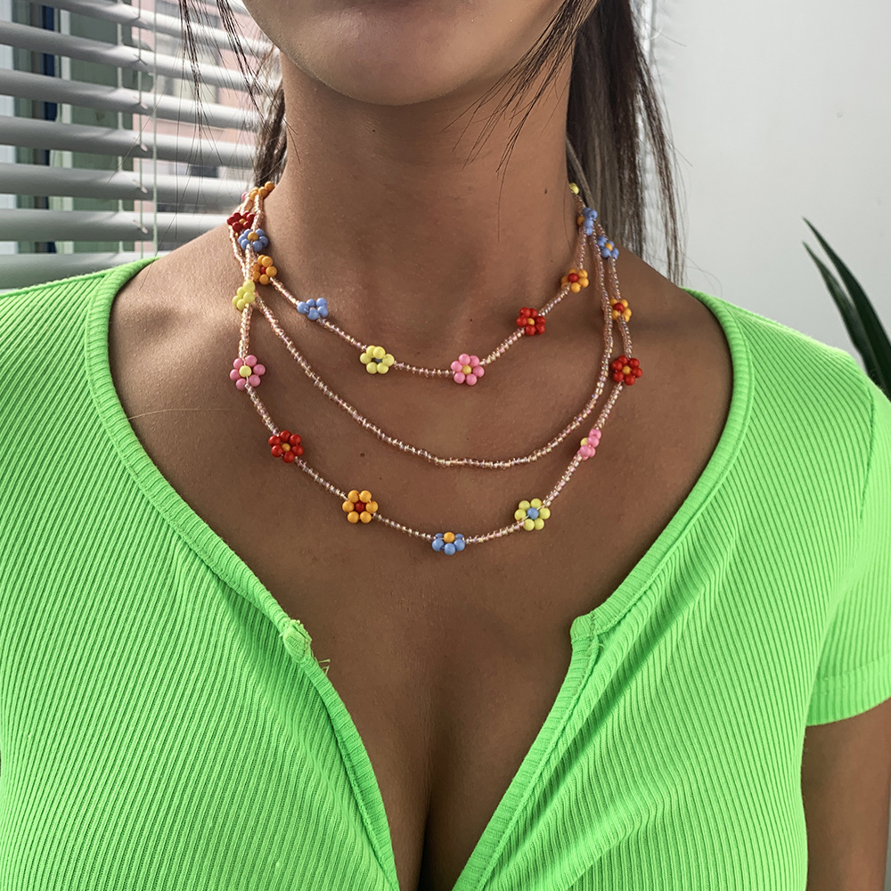 N7524 grenz berschreiten der hei verkaufter bhmischer Stil Farbe Reis perlen Halskette mehr schicht ige hand gewebte Blumen accessoires im Urlaubs stilpicture3