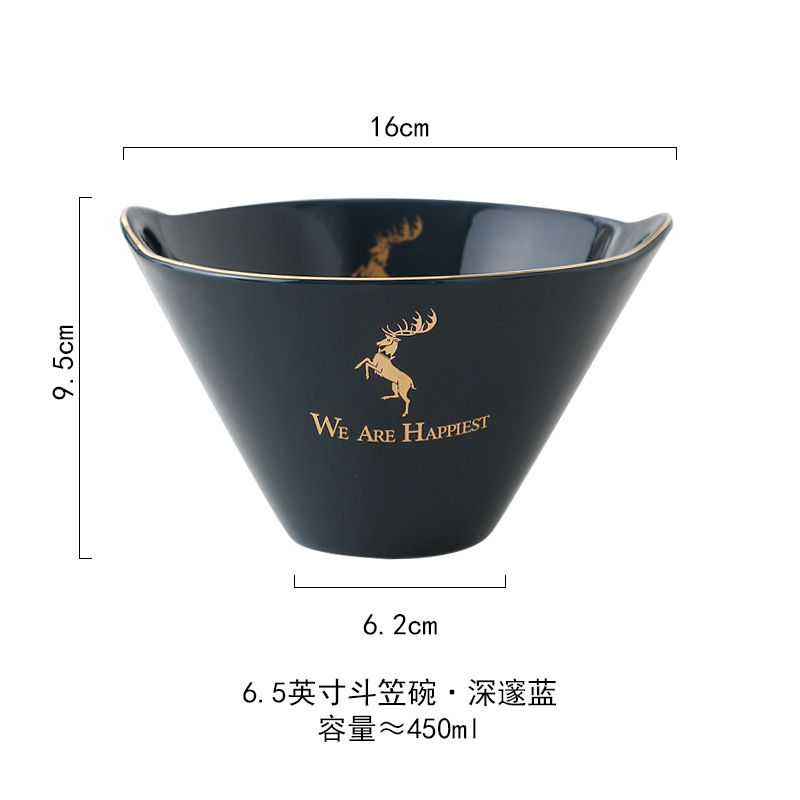 Nórdico simple moderno personalizado hogar ensalada de frutas tazón de fideos instantáneos tazón de sopa grande cerámica de doble oreja ramen Bucket Bowl