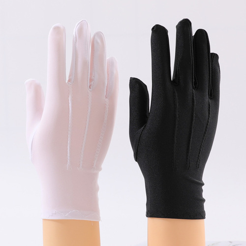Factory direct sales three-ribbed black and white ceremonial gloves high elastic thin spandex men's gloves wholesale