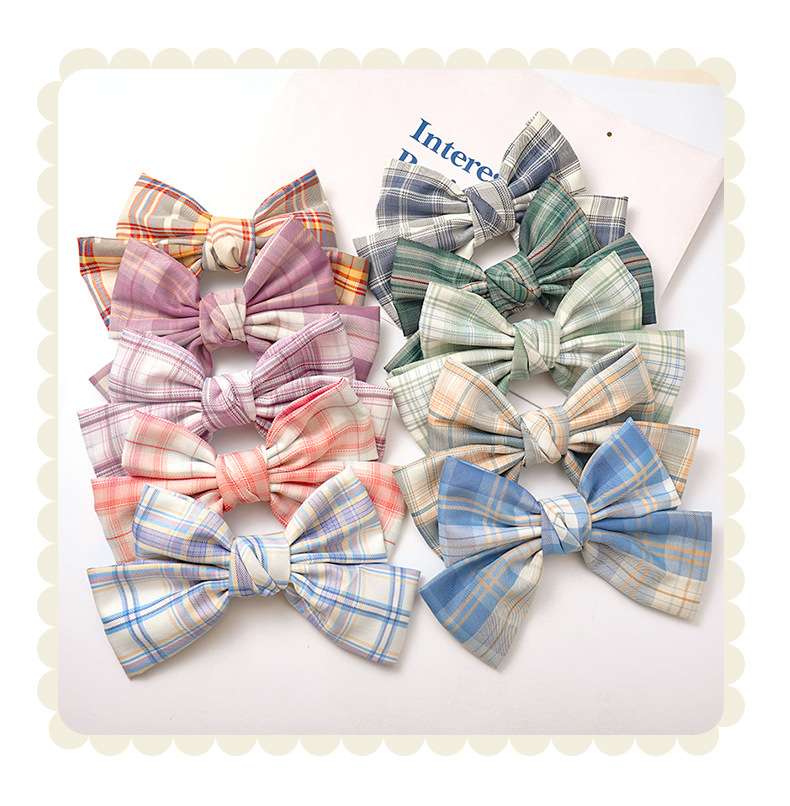 Jk Girl Big Bowknot Haarnadel Dickdarm Haarring Uniform Stoff Haarband Haarschmuck Set Plaid Top Clip Haarnadel display picture 5