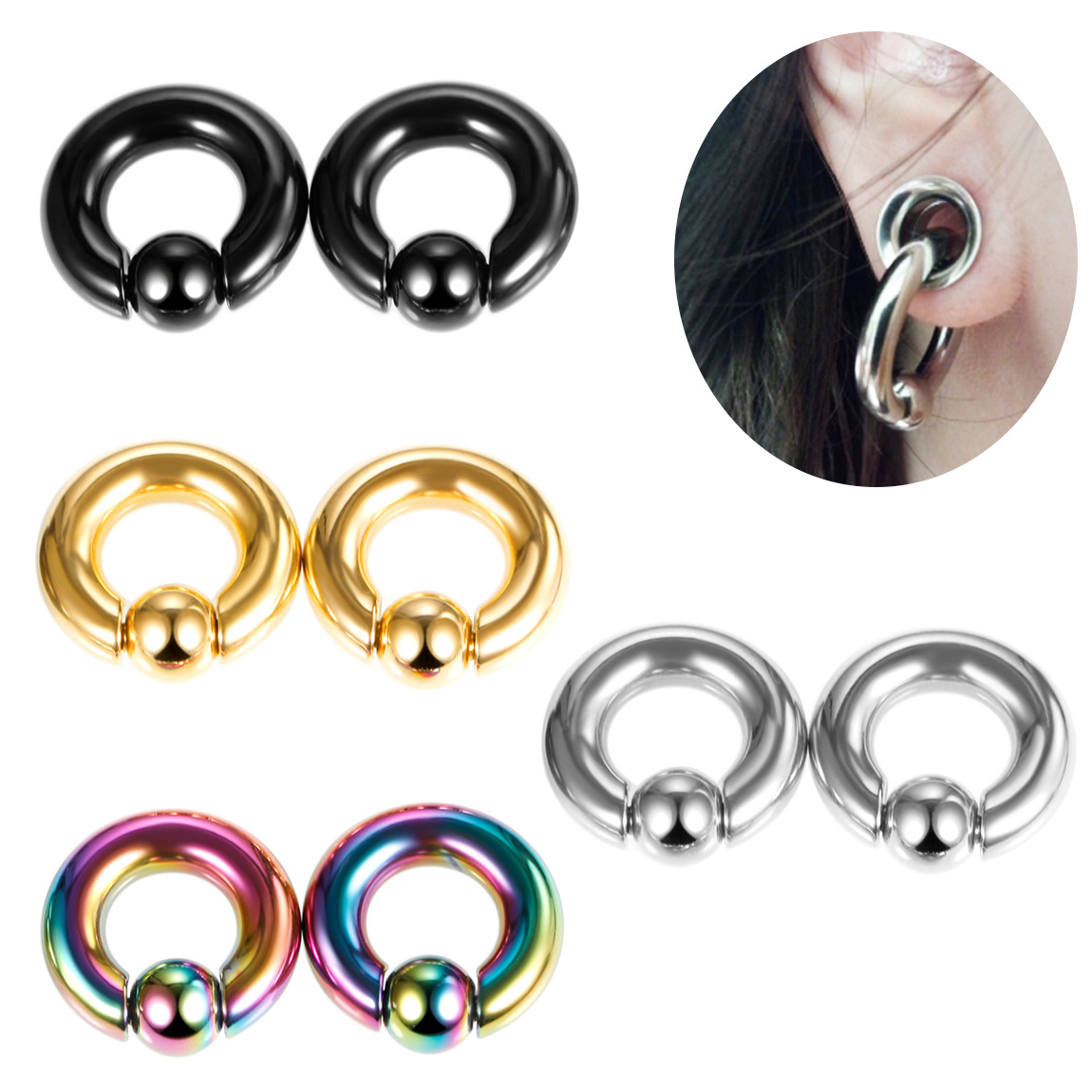Retro O-Shape Stainless Steel Plating Earrings 1 Piece