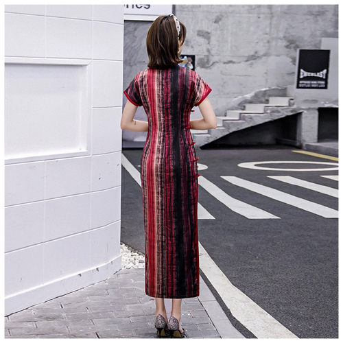 Chinese Dress cheongsam for womenRetro cheongsam short sleeve long cheongsam skirt