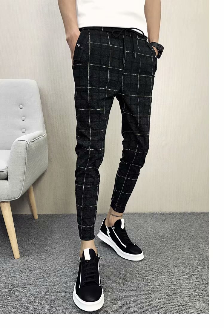 Spring And Summer New Plaid Casual Pants Men's Spirit Slim Harem Pants Korean Style All Match Skinny Leggings Trendy