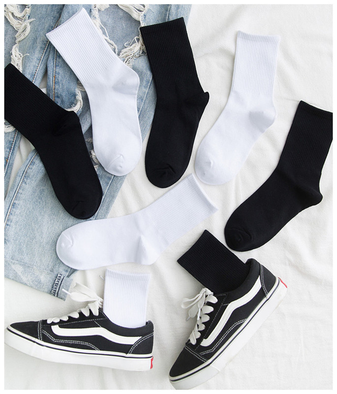 Sports White Socks Women's Mid-tube Socks Uniform Student jk Socks Solid Color Cotton Socks Black Long Tube Men's Socks