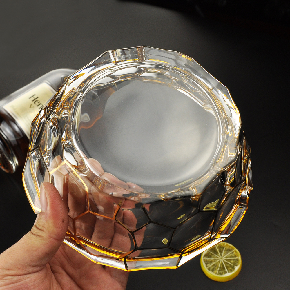 跨境雪茄烟缸水晶玻璃描金烟灰缸办公室客厅家居摆件大号烟缸批发
