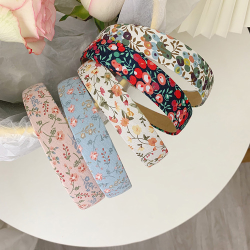 Korean style retro floral plaid simple style hairband versatile headband outer departure card hairband super fairy style headwear for women