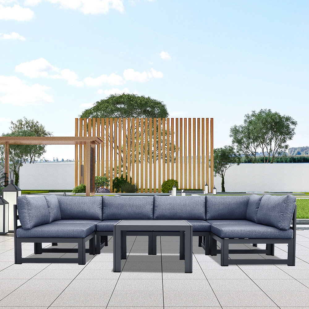 6位+1咖啡桌新品组合沙发布艺组合沙发铝合金组合沙发海外仓代发