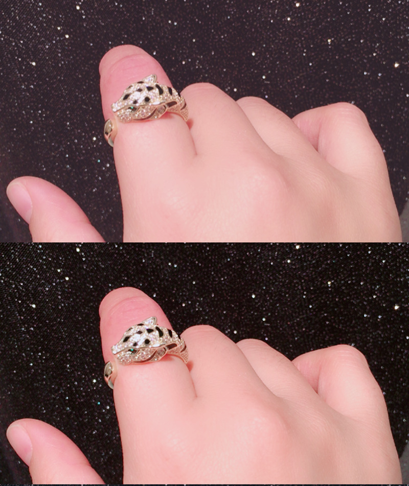 Leopard Head Ring Domineering Creative Trendy Light Luxury Micro-set Zircon Green Eyes Index Finger Ring Opening Wholesale display picture 1