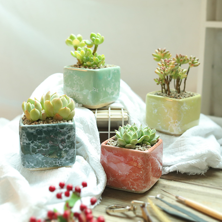 Simple Nordic cute creative succulent flower pot ceramic personality old pile pot stoneware fresh Korean style small square pot wholesale