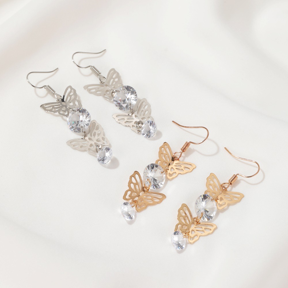 New Creative Hollow Butterfly Earrings Style Long Zircon Butterfly Earrings Wholesale Nihaojewelry display picture 3