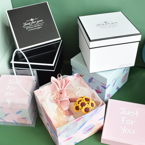 Square Gift Box Minimalist Christmas Gift Box for Boyfriend/Girlfriend, Black Birthday Gift Box, Handmade Gift Packaging Box