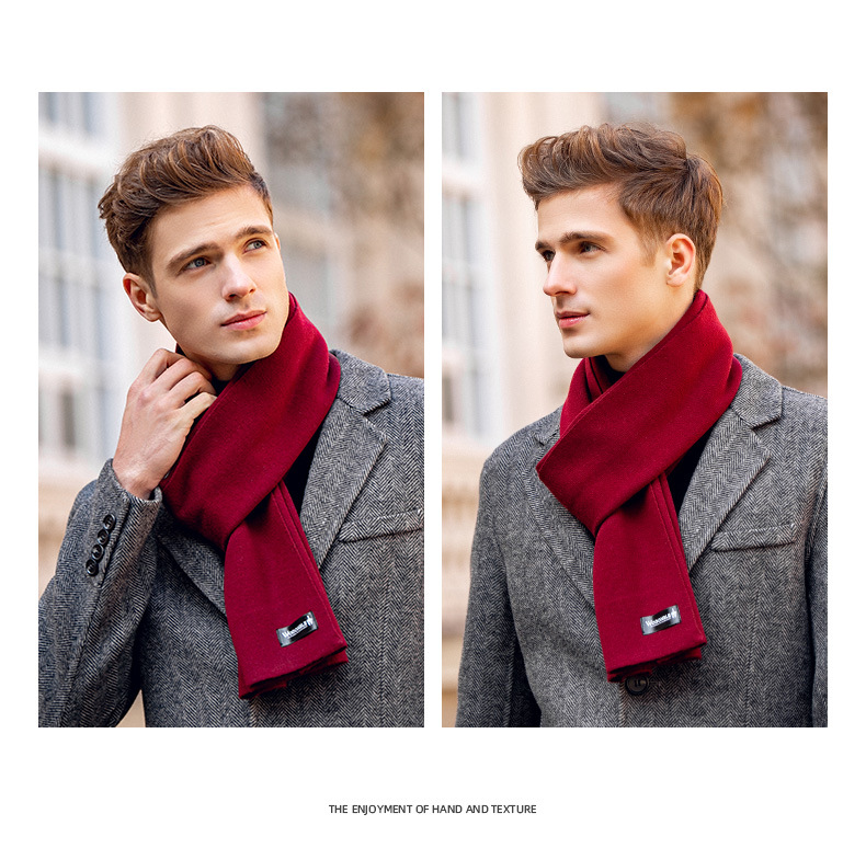 Warm Wool Scarf For Men Winter Solid Color Versatile Neck Warmer_voghion.com