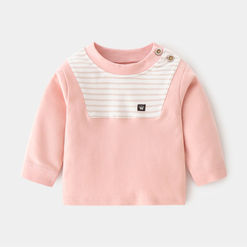 Baby Autumn Clothing Baby Cotton Home Retro Cotton Boys and Girls Spring and Autumn Underwear Bottoming Shirt Children's Clothes Shoulder Open T-shirt