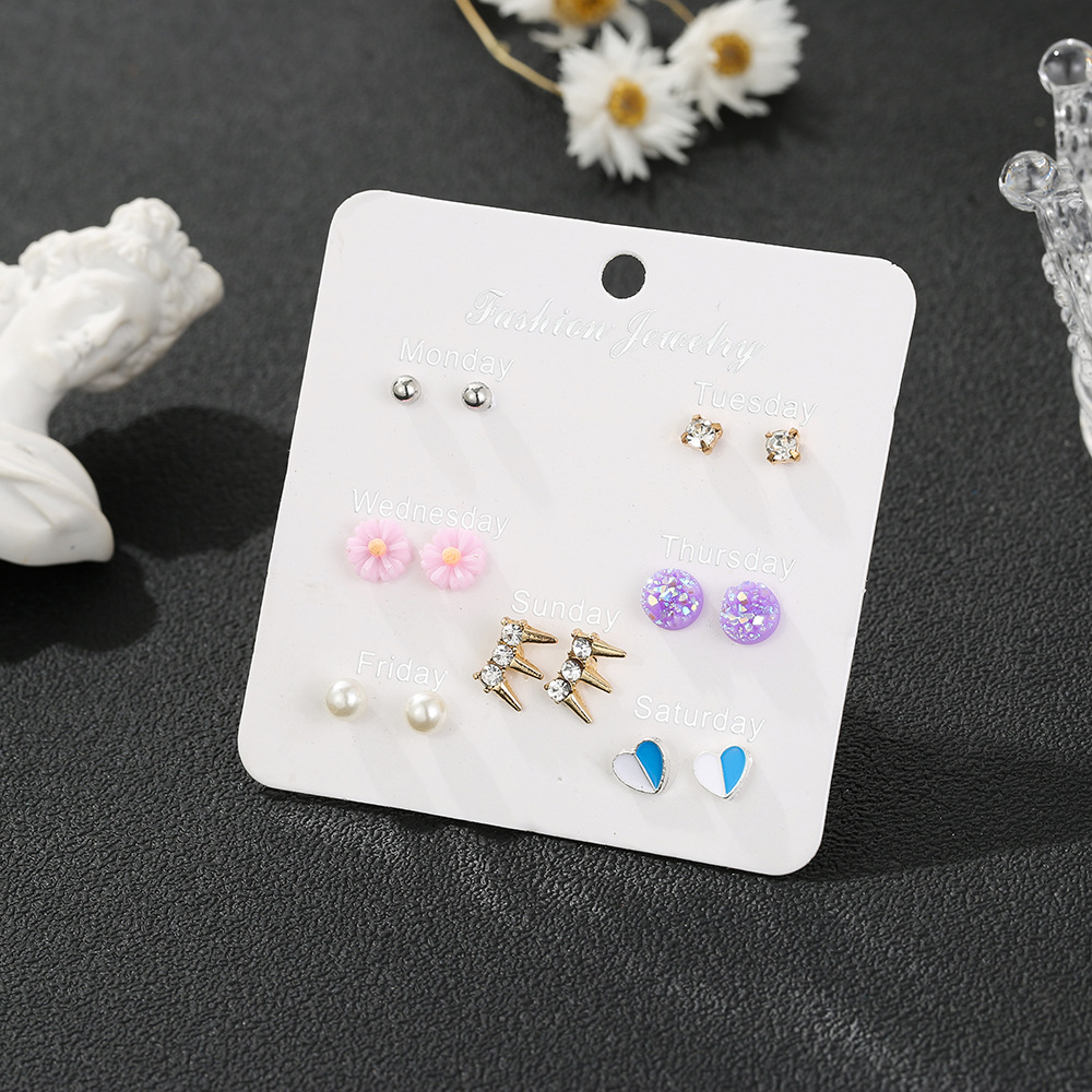 Korean Students Wild Simple Alloy 7-pieces Earring Set Week Combination display picture 6