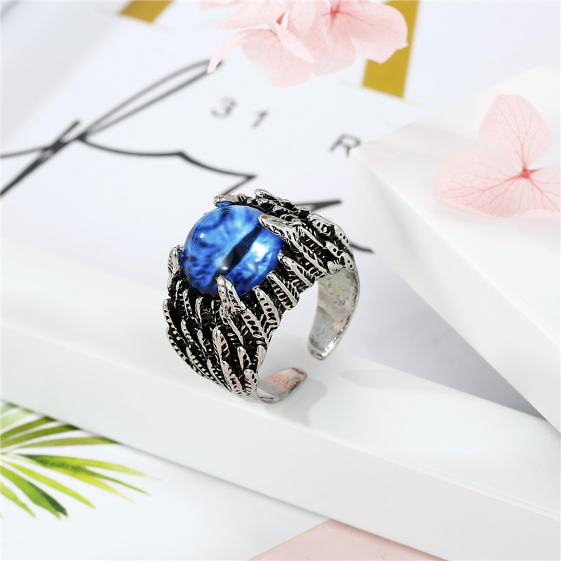 European Trend Retro Domineering Ring Personalized Punk Devil Eyes Antique Silver Open Ring Men Cross-border Sold Jewelry display picture 5