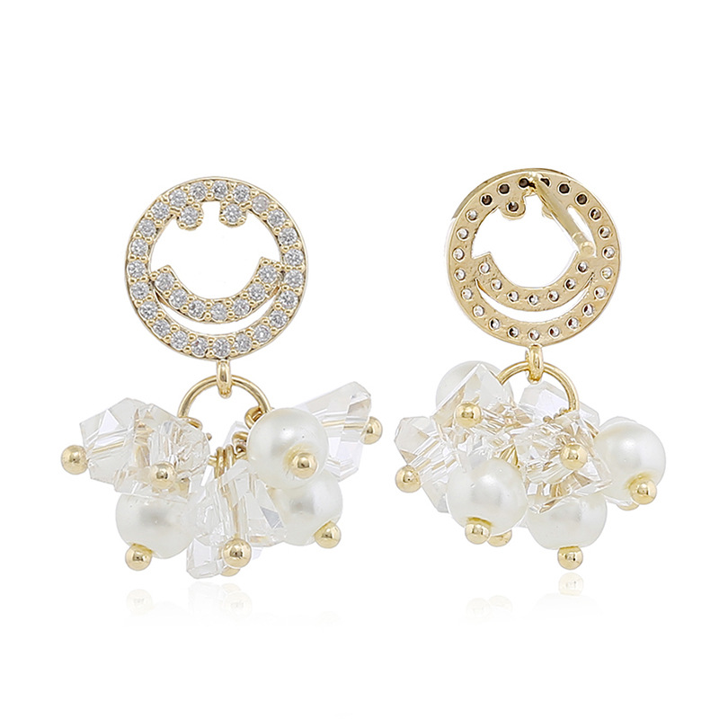 Fashion Smiley Face Copper Plating Artificial Pearls Zircon Drop Earrings 1 Pair display picture 2