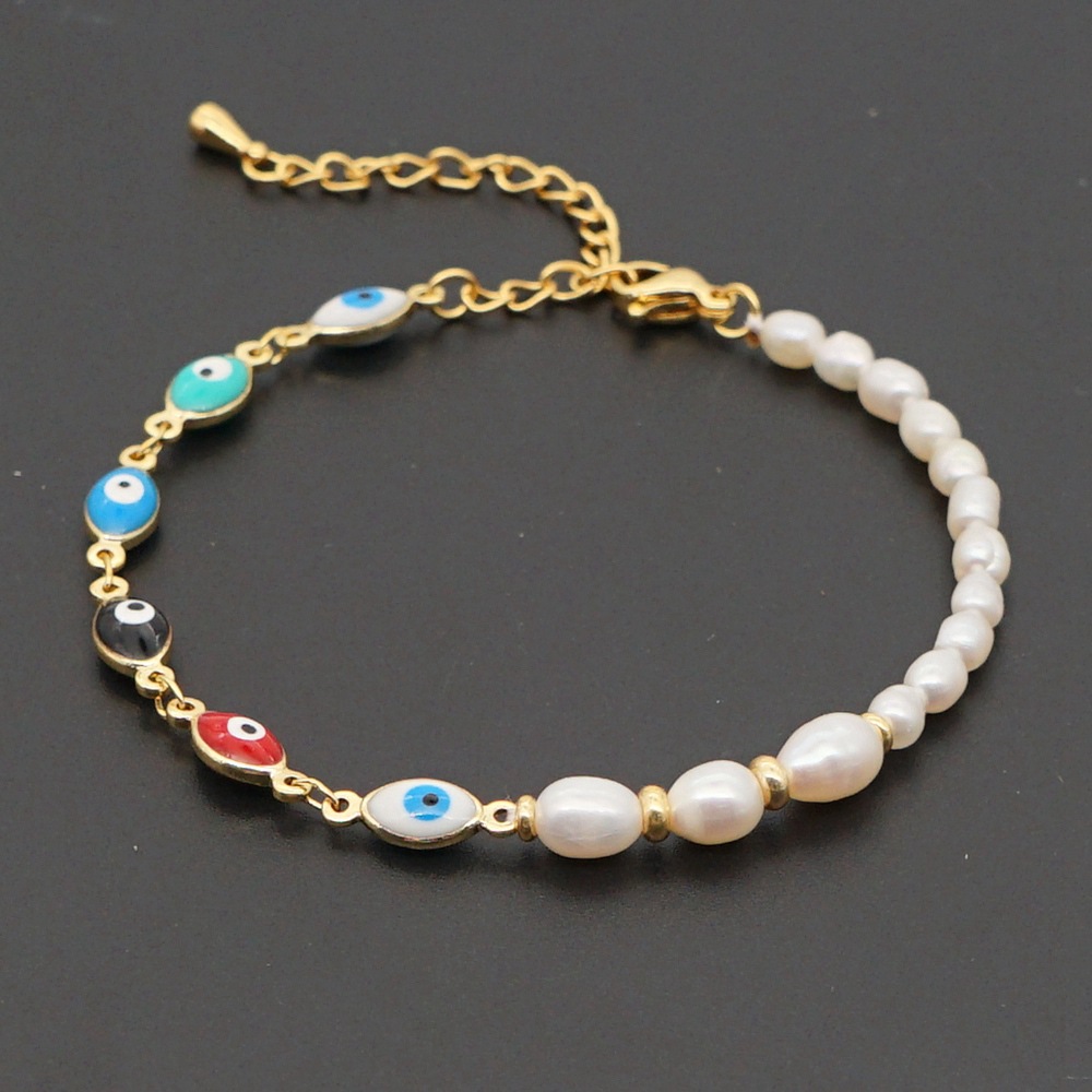 Retro Ethnic Style Color Eye Beads Simple Baroque Natural Freshwater Pearl Bracelet display picture 2