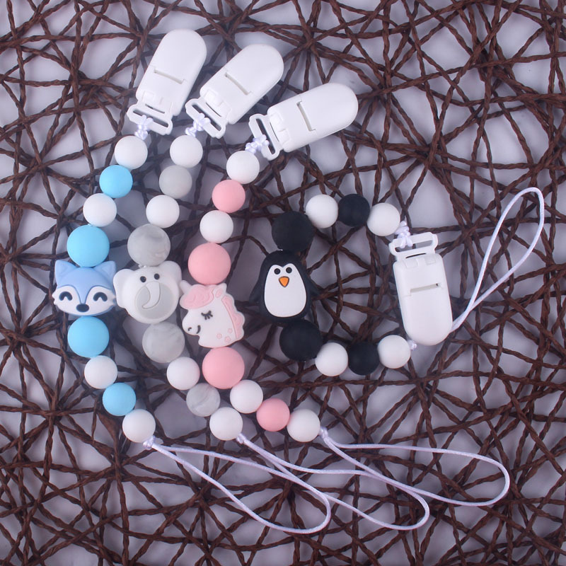 Bebé de silicona chupete cadena clip bebé dientes de molienda cadena anti-gota cadena calmante mordedor chupete clip de personalización