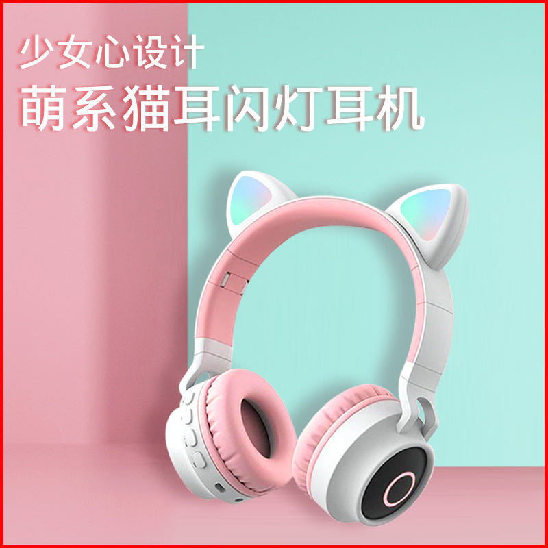 Auriculares Bluetooth BT-028C, diseño de orejas de gato, estéreo 5.0, luminosos, lindos.