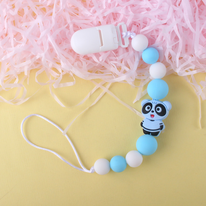 Bebé Panda silicona pezón clip cadena dientes de bebé Cadena de molienda cadena anti-caída calmante teether pezón