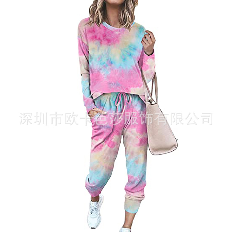 2023 Autumn/Winter New Print Tie Dye Casual European and American Women's Clothing Amazon WISH Cross border Fashion Set Home Furnishing