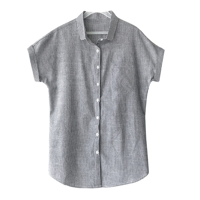 Women’s shirt summer fashion Korean style commuter loose polo collar short sleeve Stripe Shirt