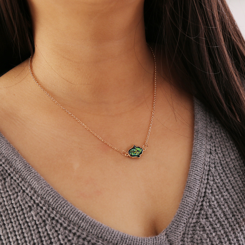 simple semi-precious stone palm pendent necklace