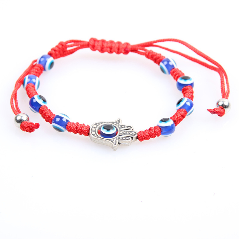 Zhou Lianfa wholesale foreign trade Fatima hand bracelet lucky eye blue evil eye charm red rope