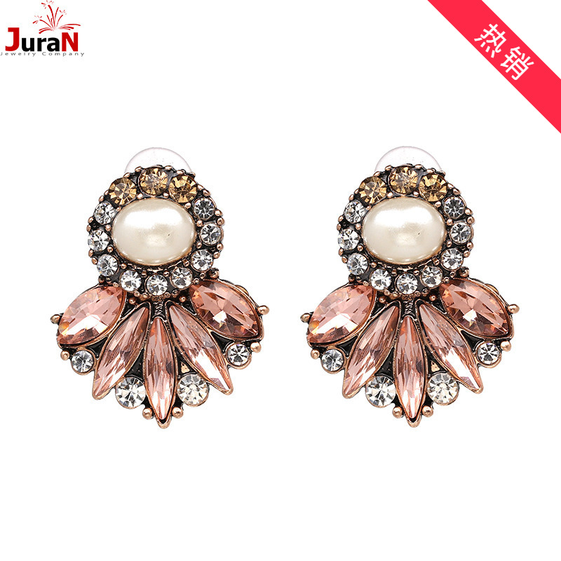 Fashion inlaid glass earrings elegant la...