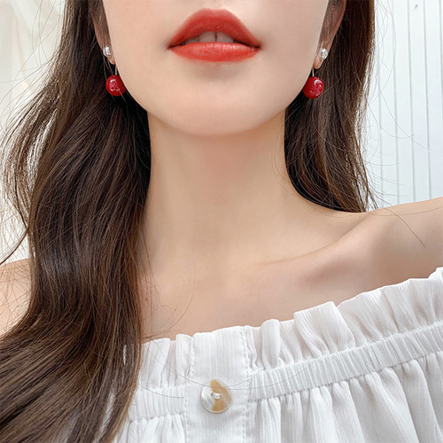 Korean version of the new S925 silver needle personalized temperament size pearl front and rear earrings pearl short earrings women's earrings