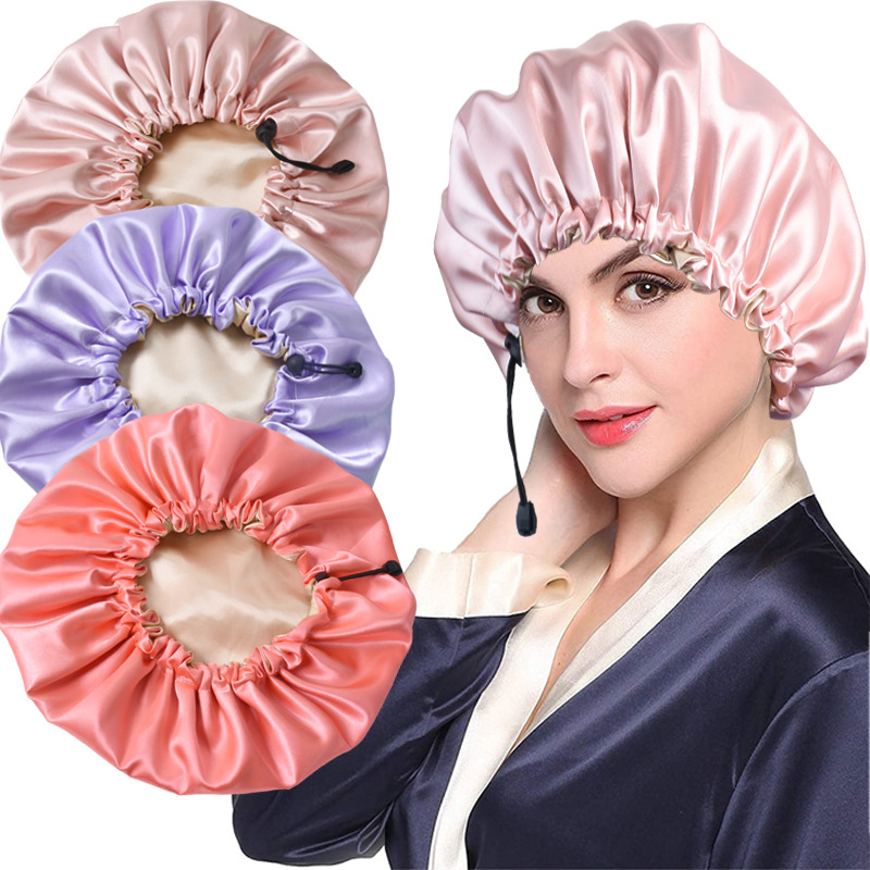 Fashion Solid Color Double-layer Satin Shower Cap 1 Piece display picture 12