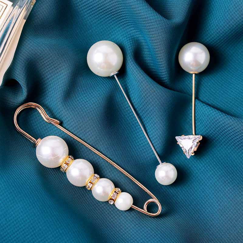 Broche de costume simple longue perle en strass tendance crative fminine broche de manchette antidcolorationpicture2