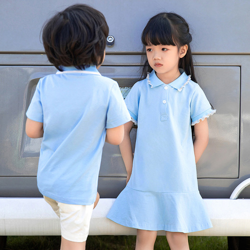  Spring New Trendy Parent-Child Outfit Korean Style Mother and Daughter Dress Cute Short-Sleeve Polo Parental Family Set