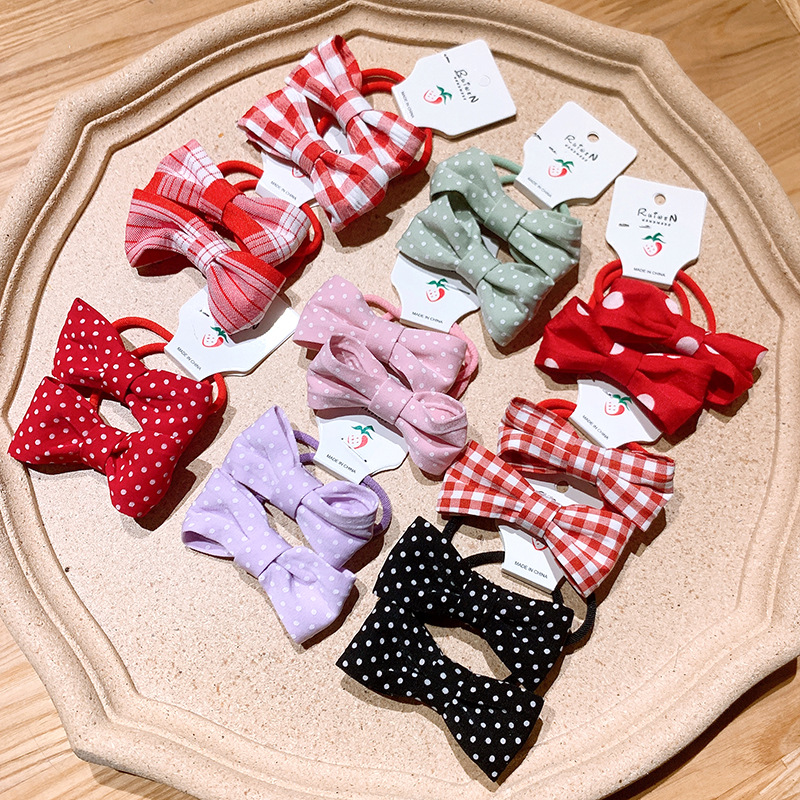 Korean  Sweet Plaid Bow Knot Hair Rope Set display picture 15