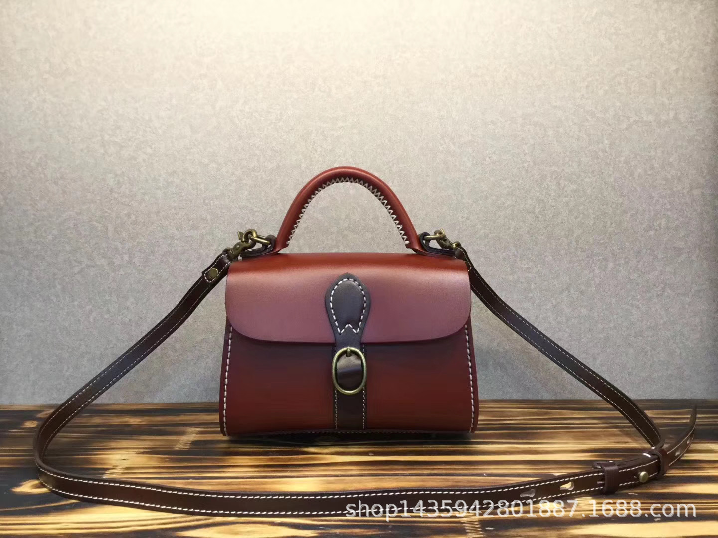 原创树膏皮手工包植鞣皮复古休闲撞色手提小包头层牛皮挎包