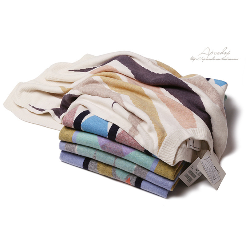 APC Cashmere Share Japanese Customers Niche Cashmere Pointed Men's Retro Woven Crewneck Boutique Cashmere Sweater