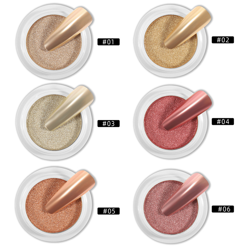 Polvo de espejo mágico sólido de uñas nuevo transfronterizo Espejo mágico de 6 colores Polvo de oro de lujo sólido Espejo mágico Polvo de oro de titanio súper brillante