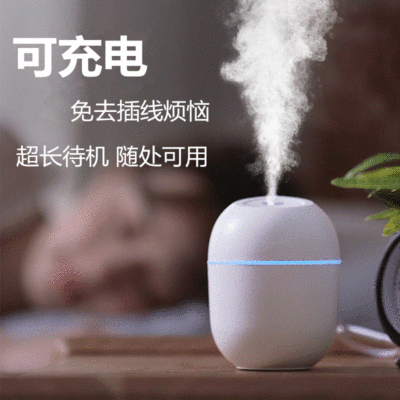 USB充电加湿器 迷你无线静音喷雾车载桌面书房卧室家用七彩加湿器