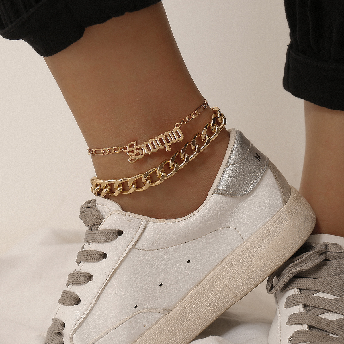 Fashion Geometric Chain Set Simple Beach Flower Body Letter Hollow Women's Anklet display picture 3