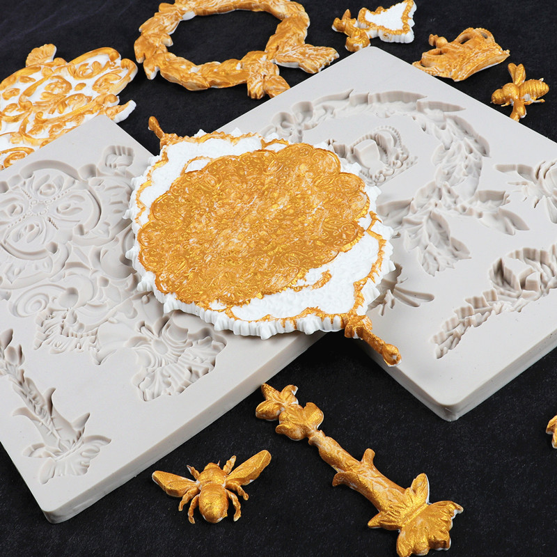 De estilo europeo en relieve de silicona molde marco corona decoración de la boda hornear herramienta de molienda Fondant molde de pastel de chocolate
